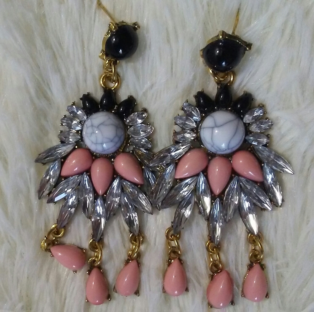 Boho Marble and Pink Crystal Earrings